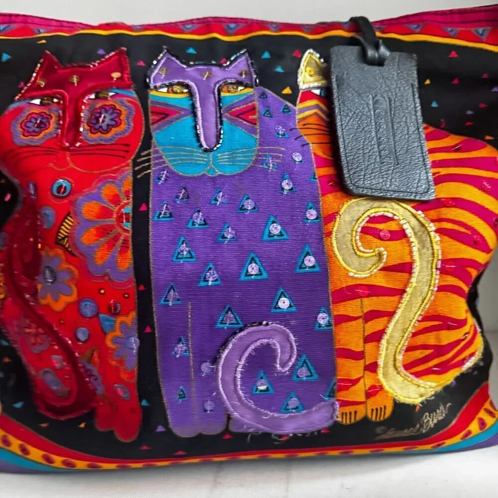 Laurel Burch Sun N Sand Three Cats Beach Bag Large Two Handle Shoulder Tote